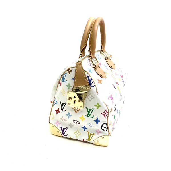 3 Louis Vuitton Monogram Multicolor Speedy 30 Boston Bag WH Bron White