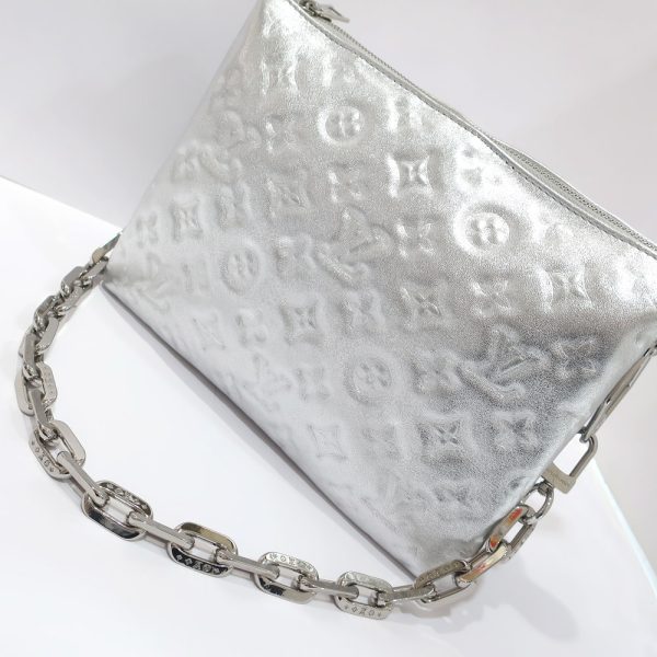 3 Louis Vuitton Coussin PM Monogram Embossed Lambskin Leather Silver