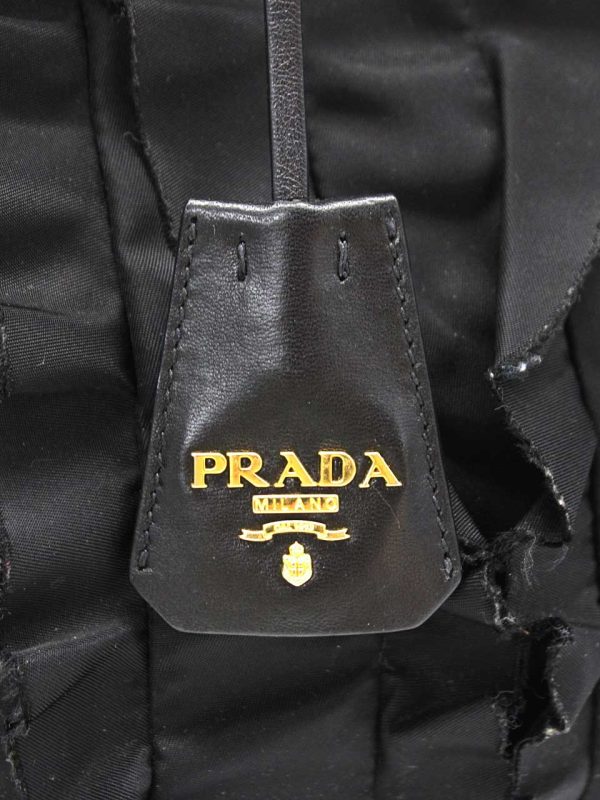 4 Prada Frilled Handbag Gold Metal Fittings Bag Black