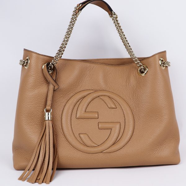 5 Gucci Soho Chain Shoulder Bag Tote Bag Leather Rose Beige