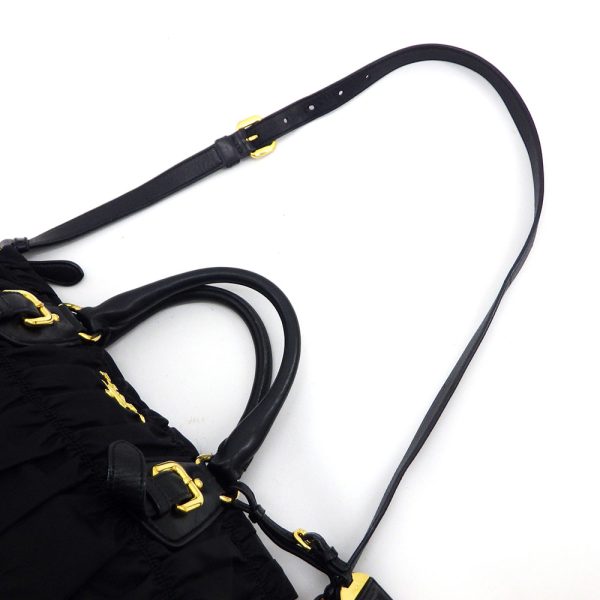 6 Prada Gathered Handbag Tesuto Black Nylon X Leather