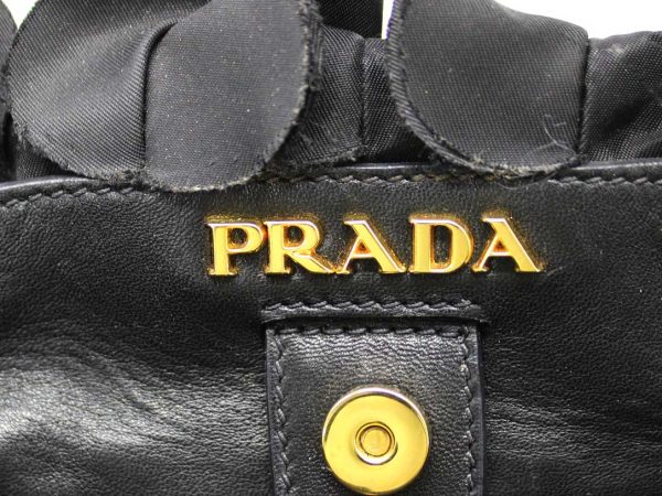 6 Prada Frilled Handbag Gold Metal Fittings Bag Black