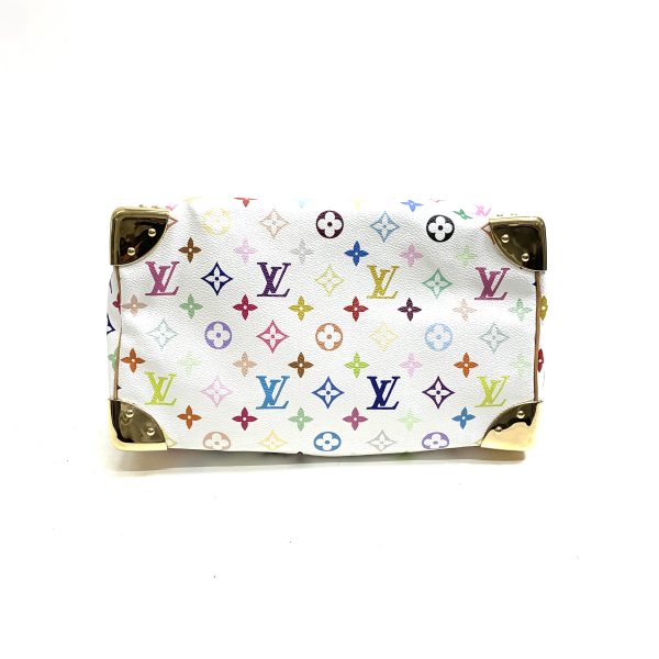 6 Louis Vuitton Monogram Multicolor Speedy 30 Boston Bag WH Bron White