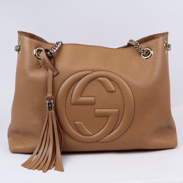 6 Gucci Soho Chain Shoulder Bag Tote Bag Leather Rose Beige