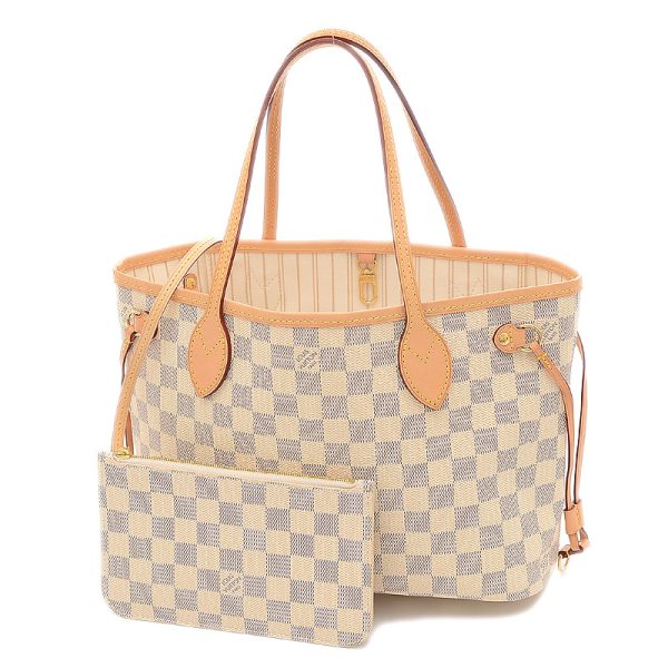 7 Louis Vuitton Damier Azur Neverfull PM Tote Bag With Pouch