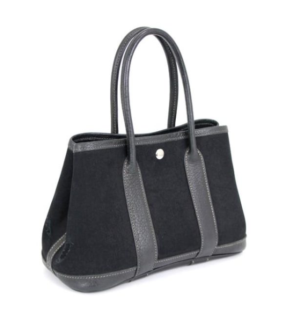 011043 01 Hermes Garden Party TTPM Black Tote Bag H Engraved