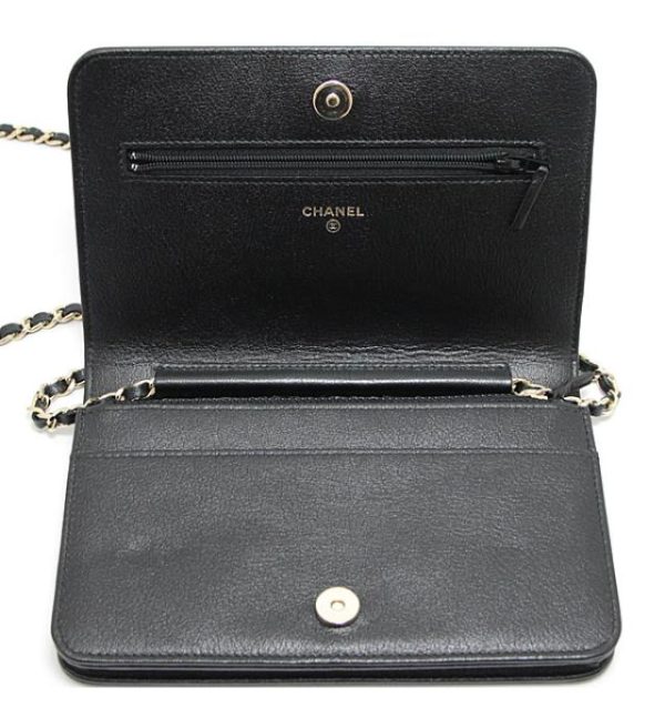 012097 02 Chanel Chain Wallet Studs Black Leather G Metal Fittings