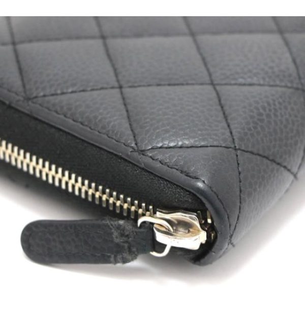 012293 03 Chanel Matelasse Round Zipper Long Wallet Caviar Skin Black