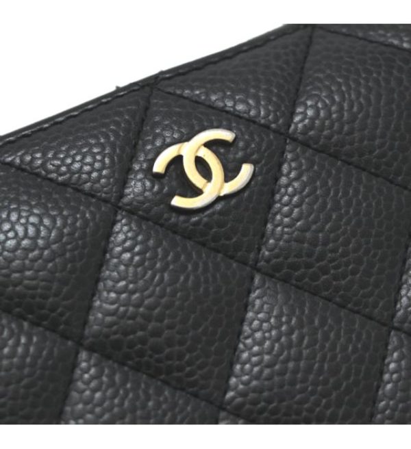 012293 07 Chanel Matelasse Round Zipper Long Wallet Caviar Skin Black