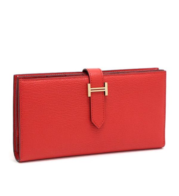 012330 00 1 Hermes Bian Souffle Chevre Rouge Tomato G Metal Fittings Wallet