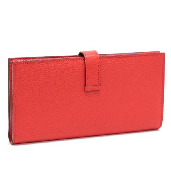 012330 01 Hermes Bian Souffle Chevre Rouge Tomato G Metal Fittings Wallet