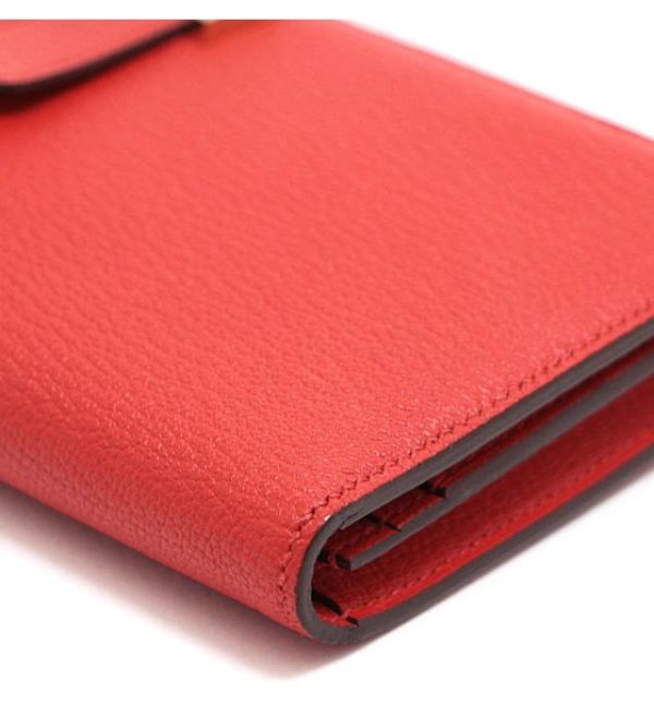 012330 05 Hermes Bian Souffle Chevre Rouge Tomato G Metal Fittings Wallet