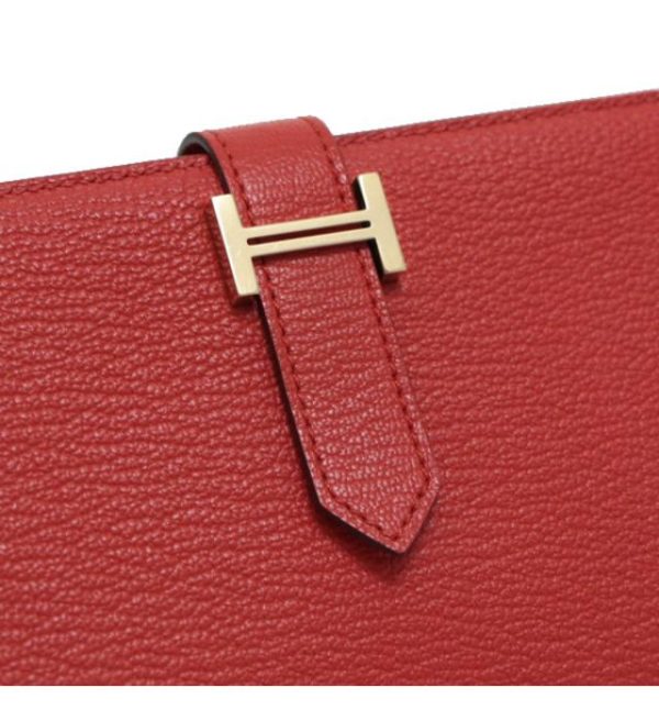 012330 06 Hermes Bian Souffle Chevre Rouge Tomato G Metal Fittings Wallet