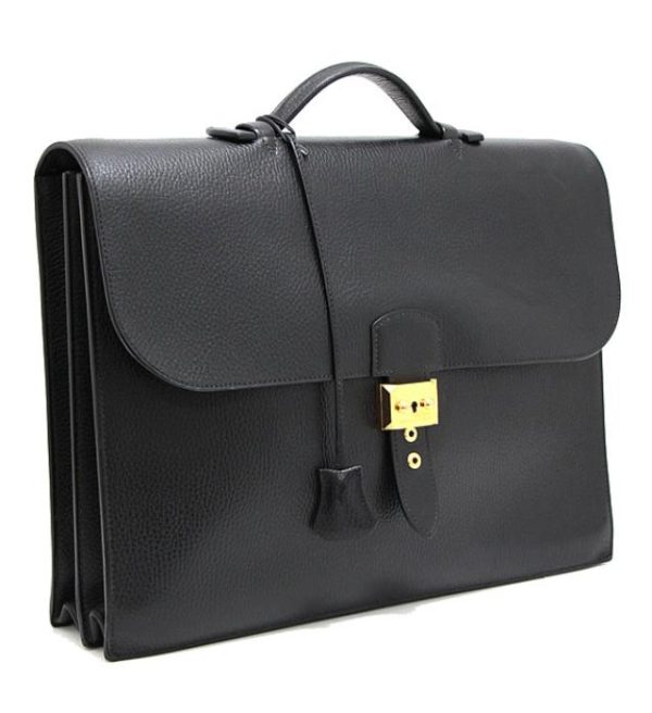 012345 01 Hermes Sac Adépeche 38 Ardennes Black Briefcase Bag □C Engraved