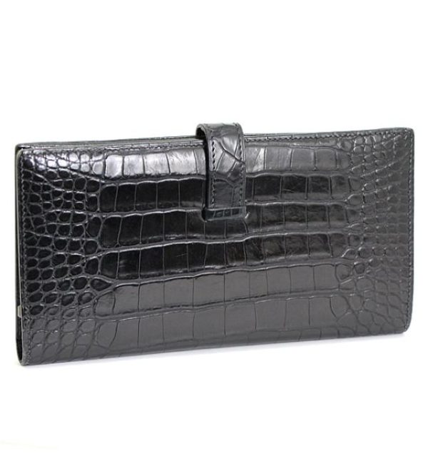 012506 01 Hermes Bearn Classic Croco Alligator Black G Engraved