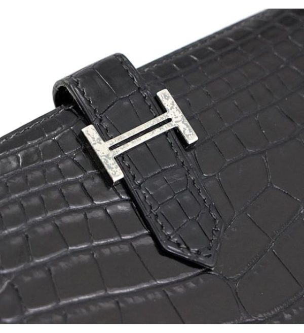 012506 02 Hermes Bearn Classic Croco Alligator Black G Engraved