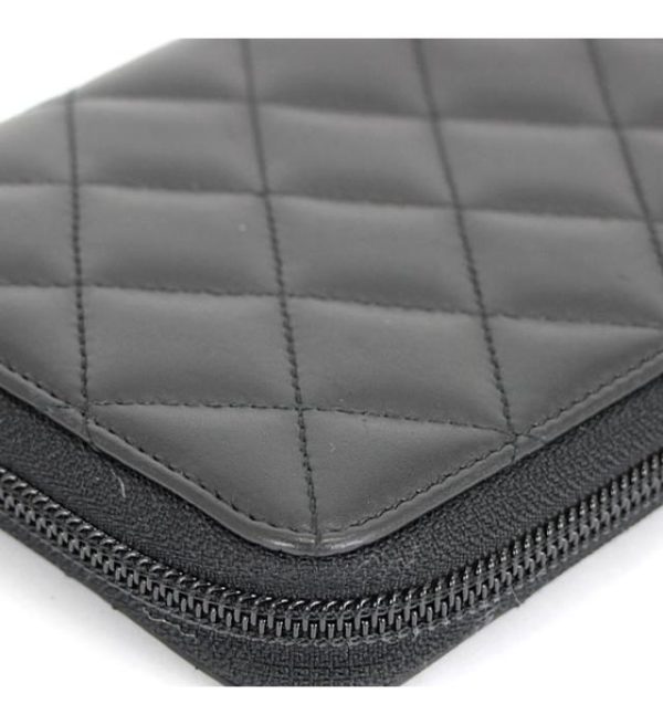 056750 06 Chanel Cambon Round Fastener Long Wallet Black Leather