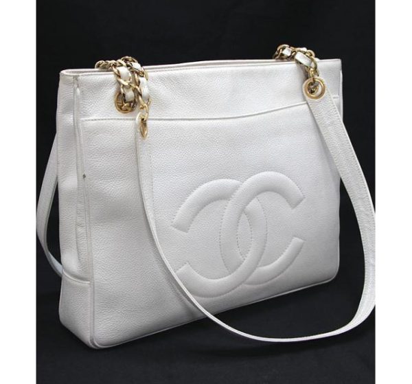 057391 00 1 Chanel Dekakoko Mark Chain Shoulder Tote Bag Caviar White