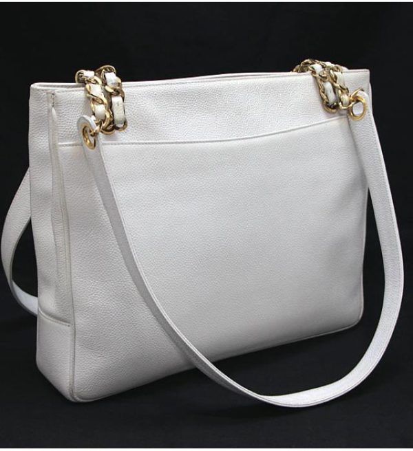 057391 01 Chanel Dekakoko Mark Chain Shoulder Tote Bag Caviar White