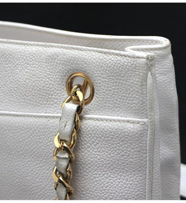 057391 04 Chanel Dekakoko Mark Chain Shoulder Tote Bag Caviar White