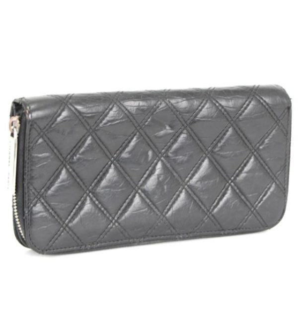 059018 01 Chanel Matelasse Round Fastener Long Wallet Lamb Black