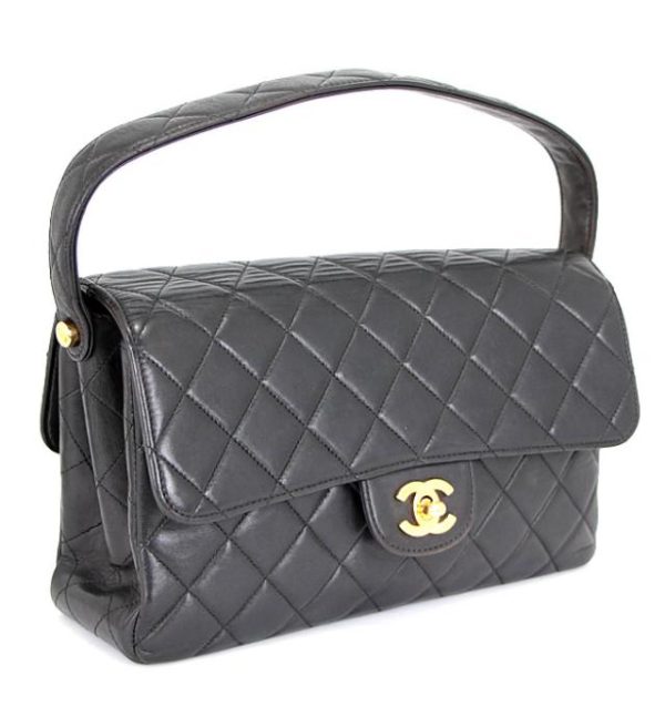 059077 01 Chanel Double Face Matelasse 25 Handbag Lambskin Black