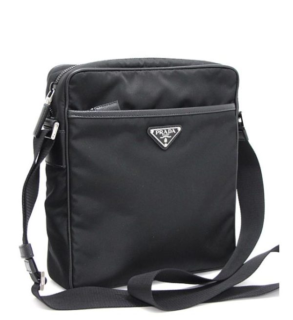 060332 00 1 Prada Triangle Logo Shoulder Bag Nylon × Leather Black