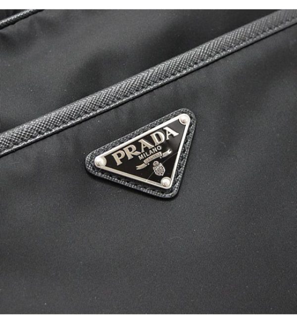 060332 02 Prada Triangle Logo Shoulder Bag Nylon × Leather Black