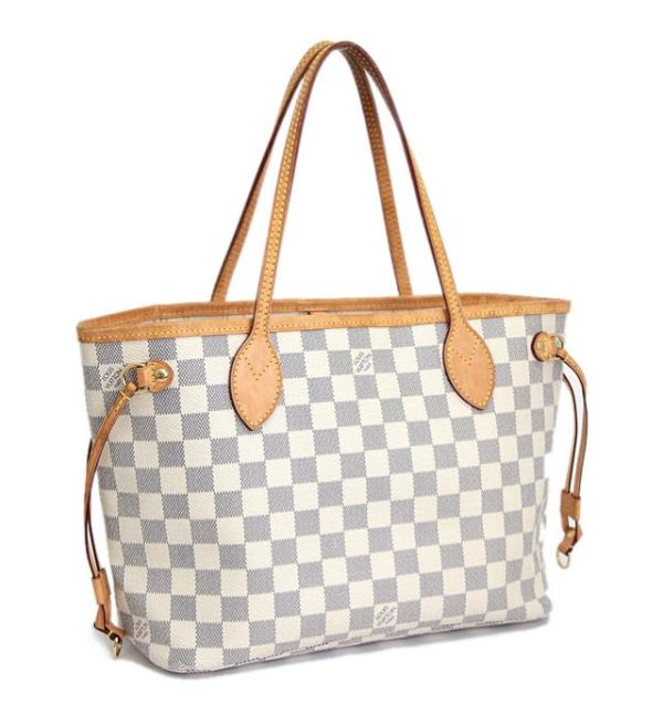 060764 01 Louis Vuitton Damier Azur Neverfull PM Tote Bag White