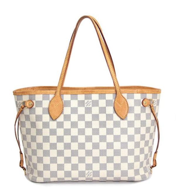 060764 02 Louis Vuitton Damier Azur Neverfull PM Tote Bag White