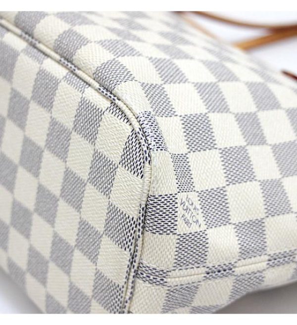 060764 04 Louis Vuitton Damier Azur Neverfull PM Tote Bag White