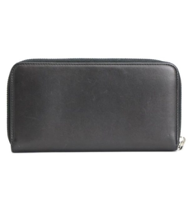 060785 02 Chanel Here Mark Round Fastener Long Wallet Black Leather