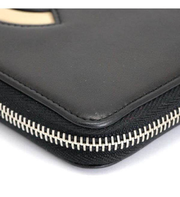 060785 03 Chanel Here Mark Round Fastener Long Wallet Black Leather