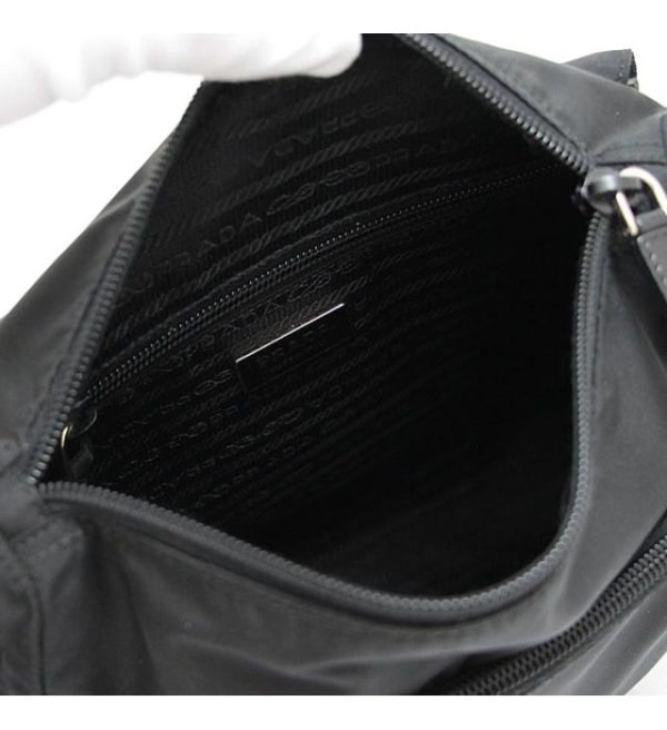 061451 04 Prada Triangle Logo Diagonal Shoulder Messenger Bag Black Nylon