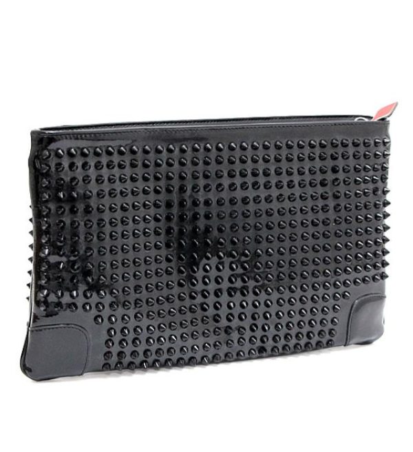 061482 01 Christian Louboutin Clutch Bag Patent Black Spike Studs