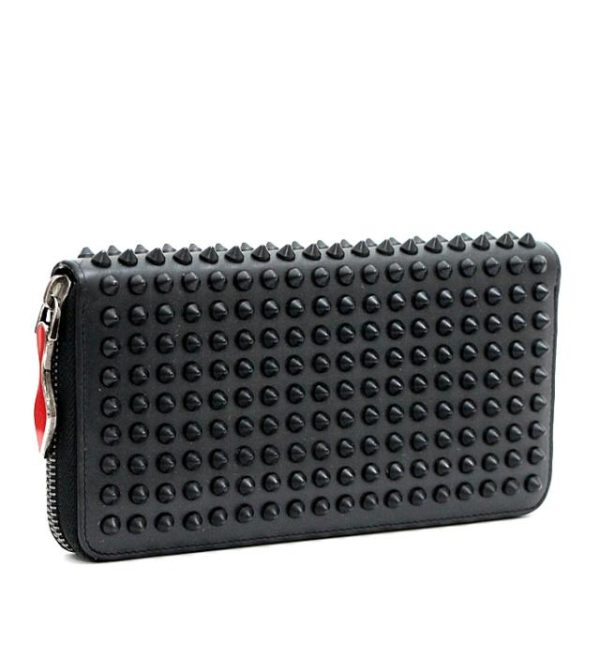 061494 00 1 Christian Louboutin Round Zipper Long Wallet Studs Black