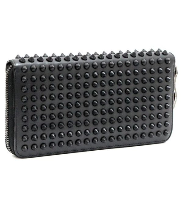 061494 01 Christian Louboutin Round Zipper Long Wallet Studs Black