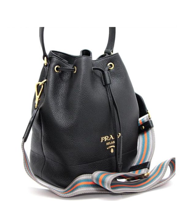 061589 00 1 Prada Leather Shoulder Bag Vitello Dyno Black