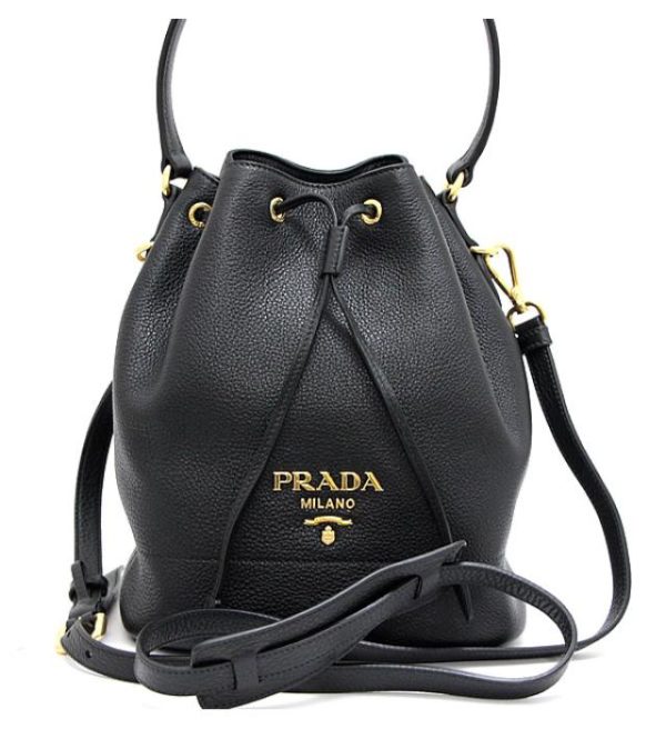 061589 02 Prada Leather Shoulder Bag Vitello Dyno Black