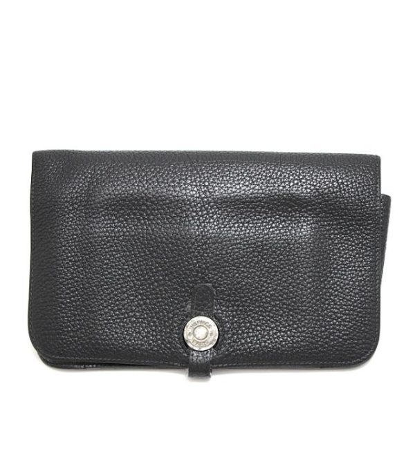 061669 00 1 Hermes Dogon GM Long Wallet Taurillon Clemence Black