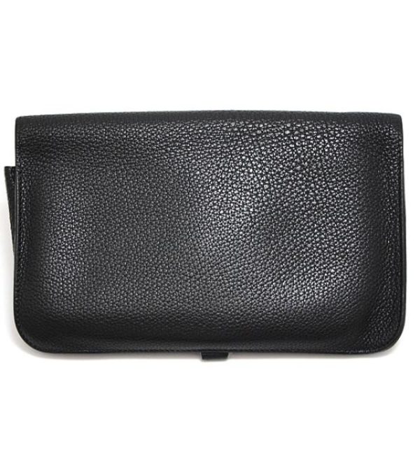 061669 01 Hermes Dogon GM Long Wallet Taurillon Clemence Black