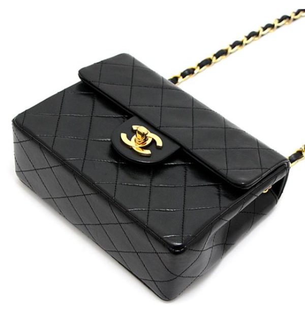 061696 02 Chanel Mini Matelasse Chain Shoulder Bag Lamb Black