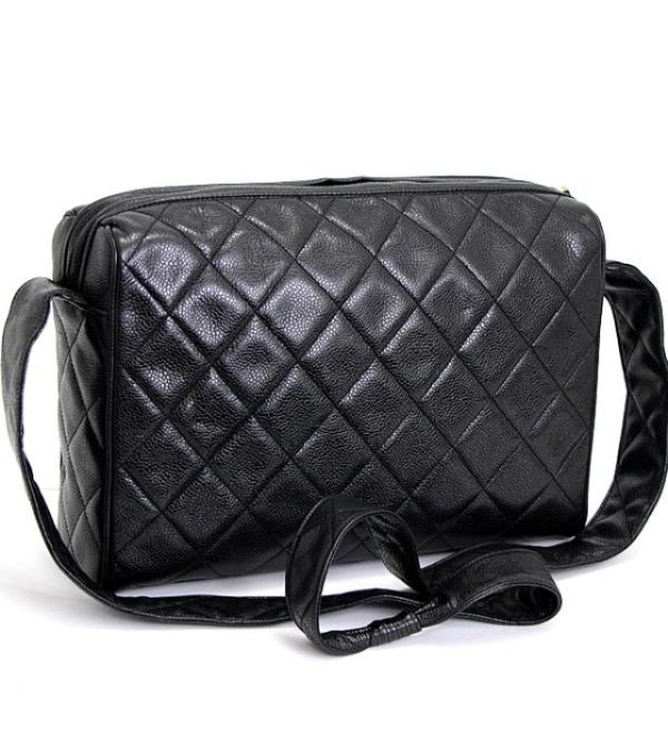 061705 01 Chanel Caviar Matelasse 30 Leather Shoulder Bag Black