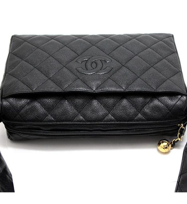 061705 02 Chanel Caviar Matelasse 30 Leather Shoulder Bag Black