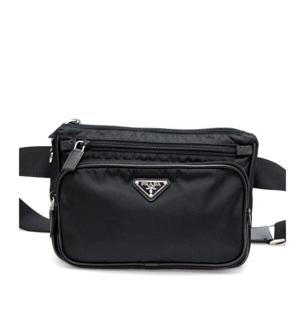 061724 00 1 Prada Waist Pouch Body Bag Triangle Logo Black Nylon