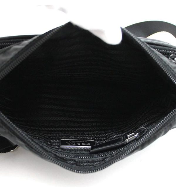 061724 05 Prada Waist Pouch Body Bag Triangle Logo Black Nylon