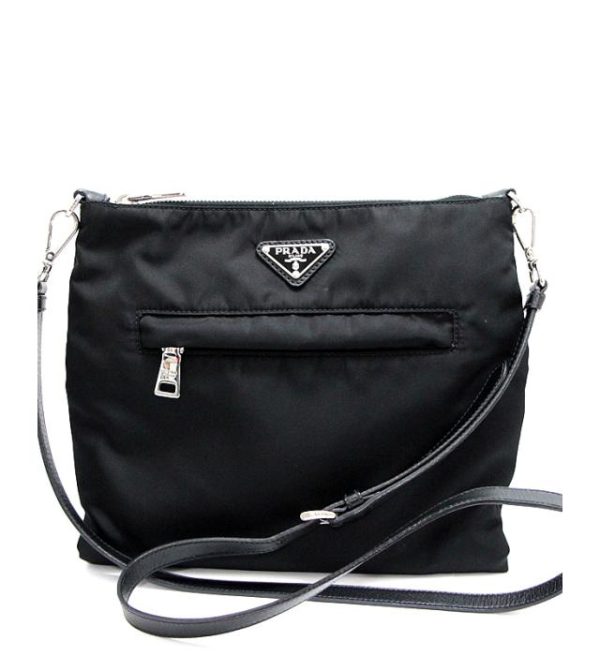 061725 00 1 Prada Triangle Logo Shoulder Bag Black X Leather Nylon