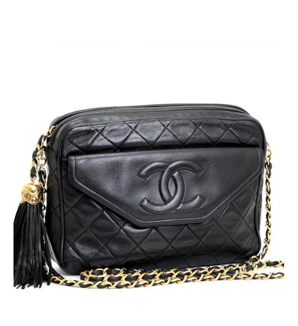 061808 00 1 Chanel Matelasse Chain Shoulder Bag Fringe Black Leather