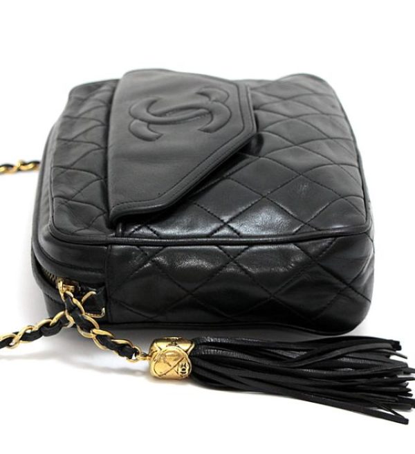 061808 02 Chanel Matelasse Chain Shoulder Bag Fringe Black Leather