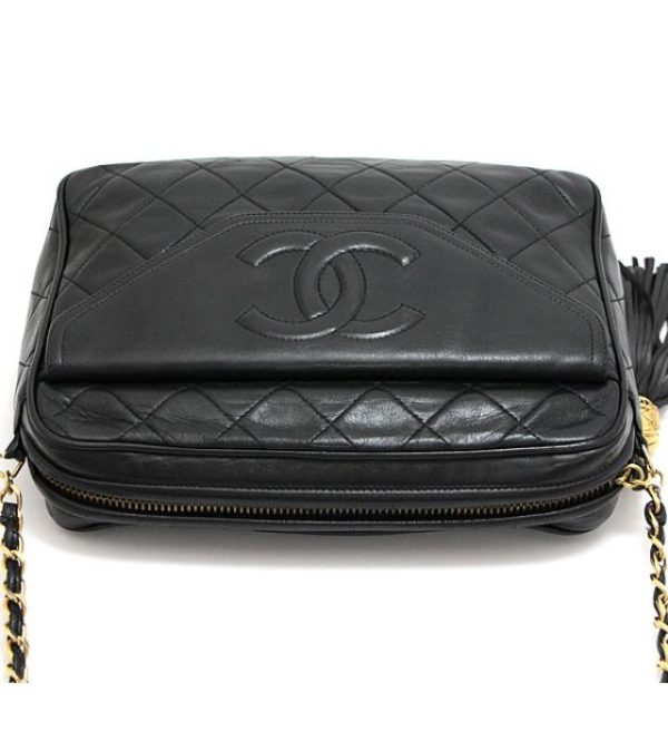 061808 07 Chanel Matelasse Chain Shoulder Bag Fringe Black Leather